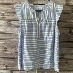 Talbots Women's Blouse Top Size L Blue White Striped V-Neck Cap-Sleeve NWT